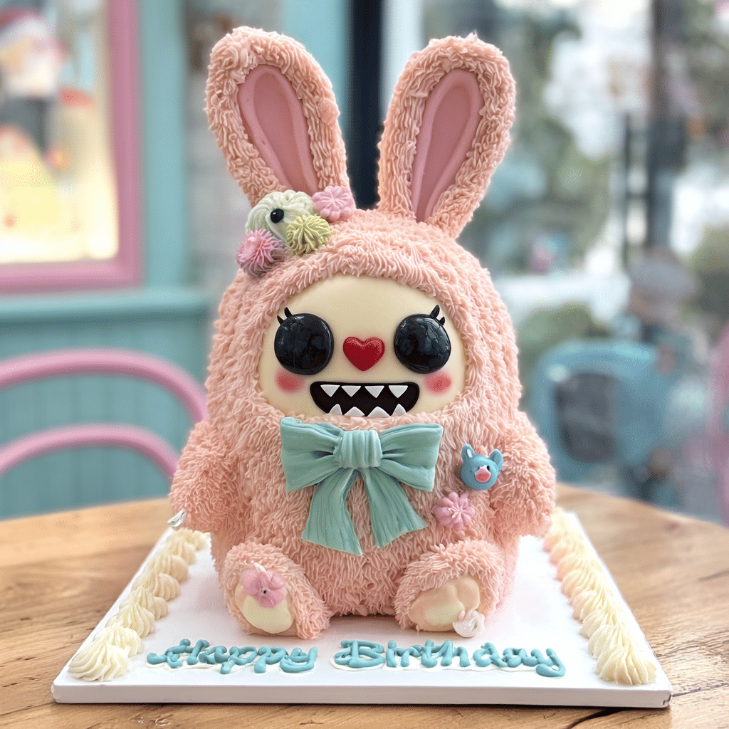 Sugar-free Labubu cake with character design and pastel frosting