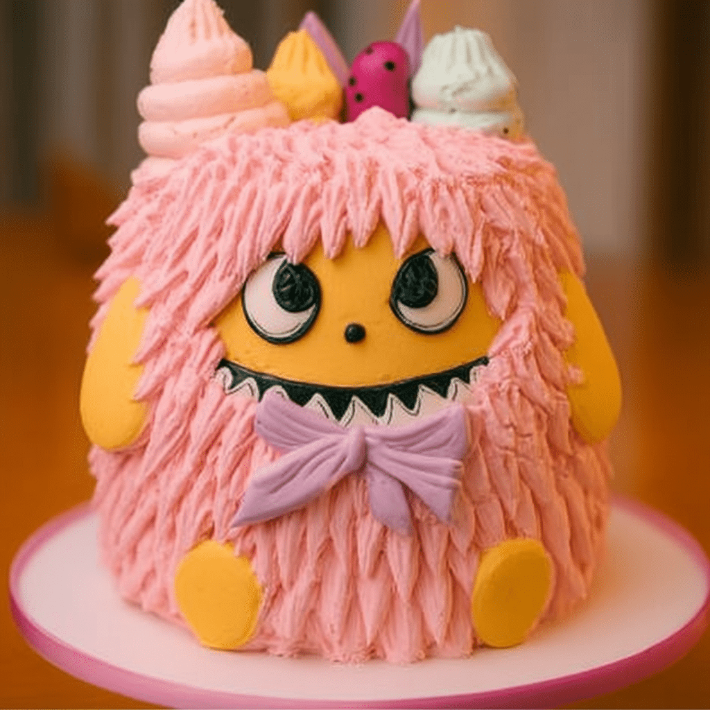 Labubu ice cream cake with sugar-free frosting on a party table