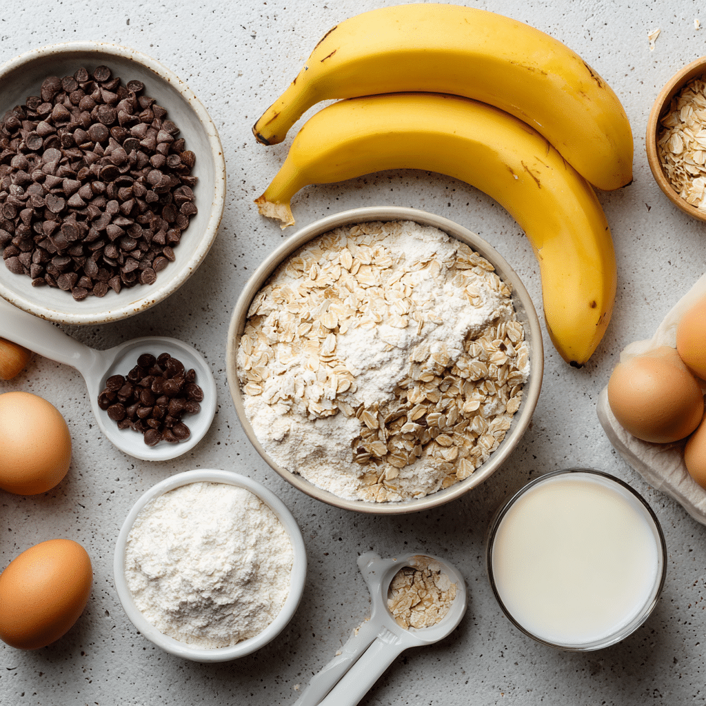 Ingredients for sugar free chocolate chip banana bars