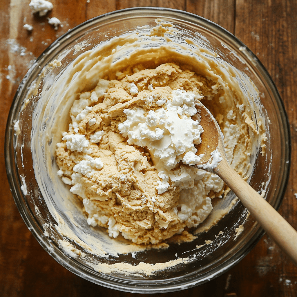 Batter for cottage cheese almond flour banana bread in a bowl