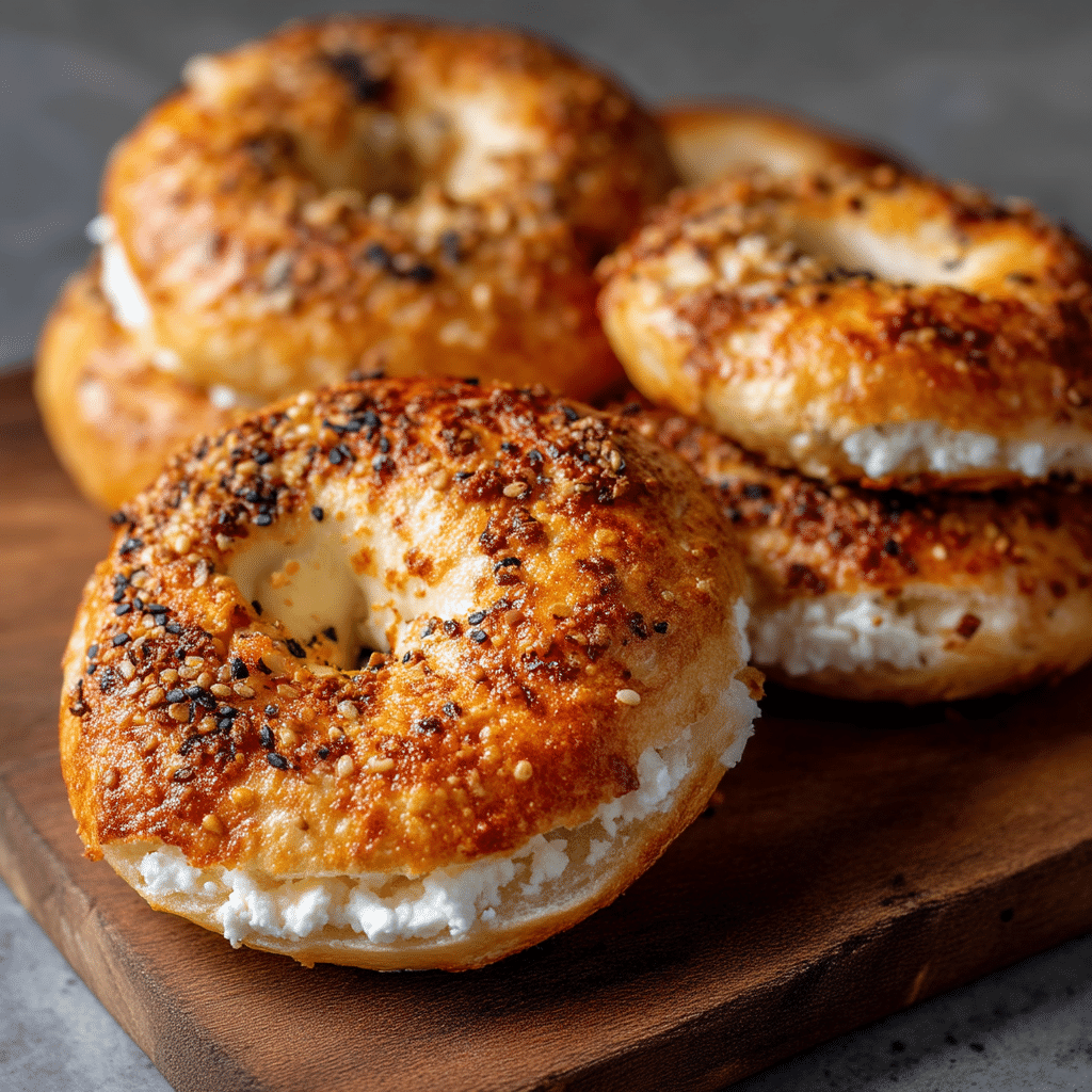 Cottage cheese bagels fresh from the oven