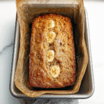 Cottage cheese banana bread (sugar free) loaf sliced on board