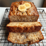 Cottage cheese banana bread (sugar free) loaf sliced on board