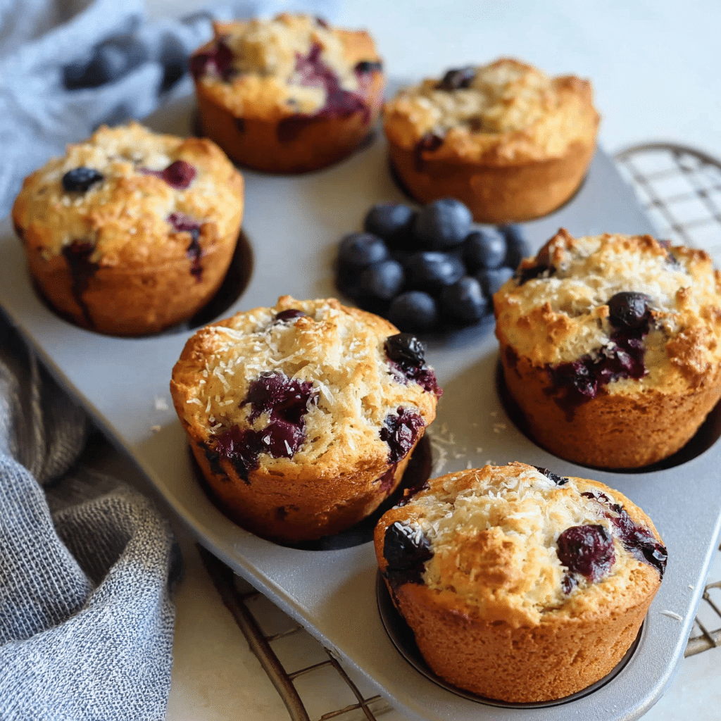 Cottage cheese blueberry muffins on wooden table