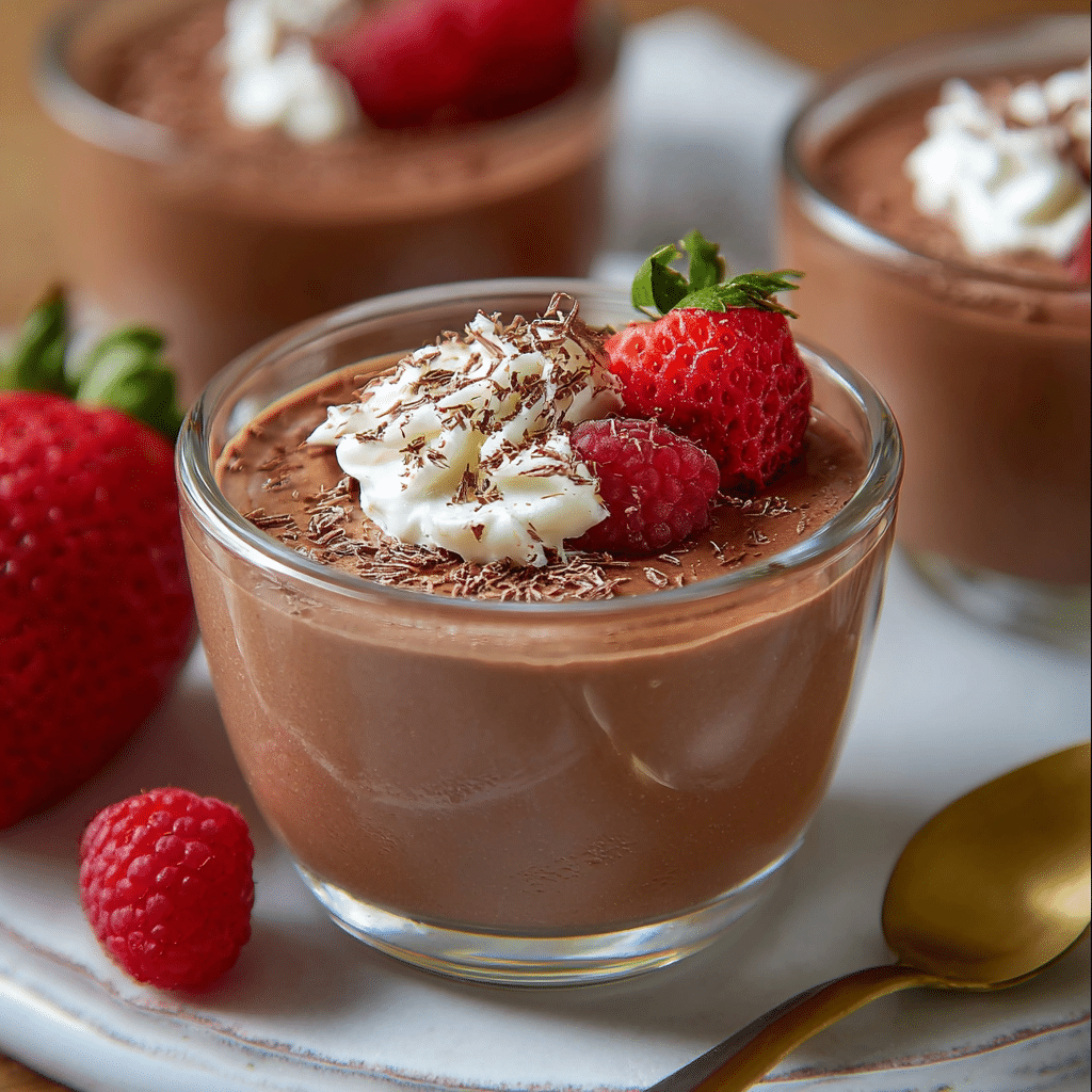 Cottage cheese chocolate mousse served in a rustic bowl