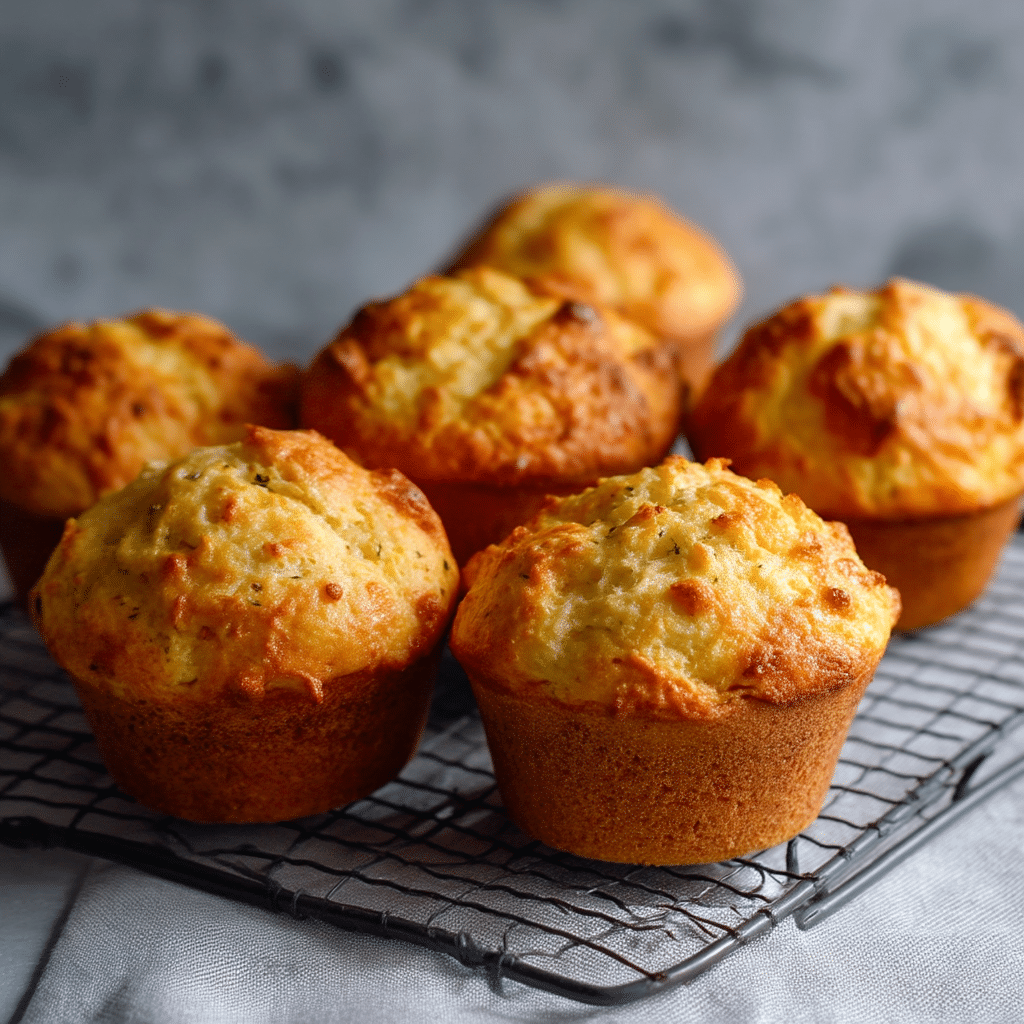 Golden brown cottage cheese muffins on rustic plate