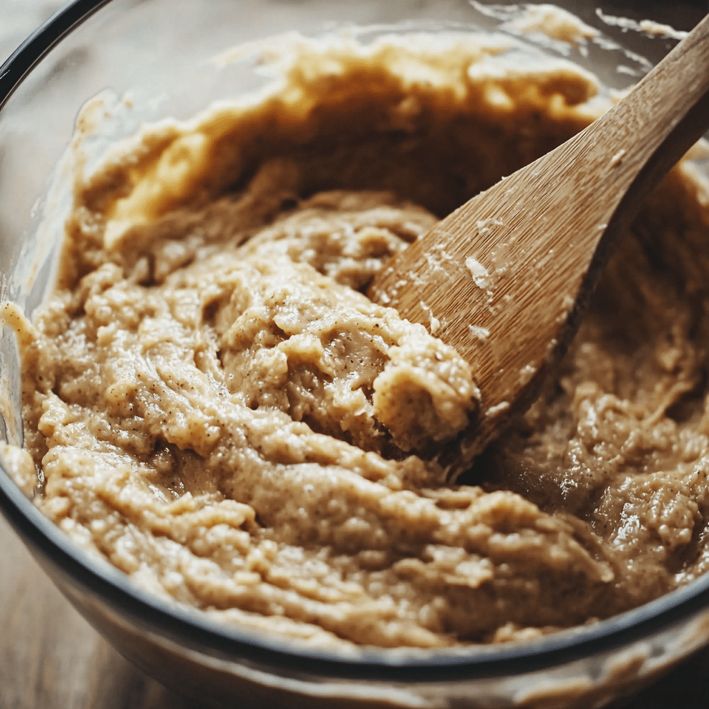 Mixing banana bread batter with cottage cheese