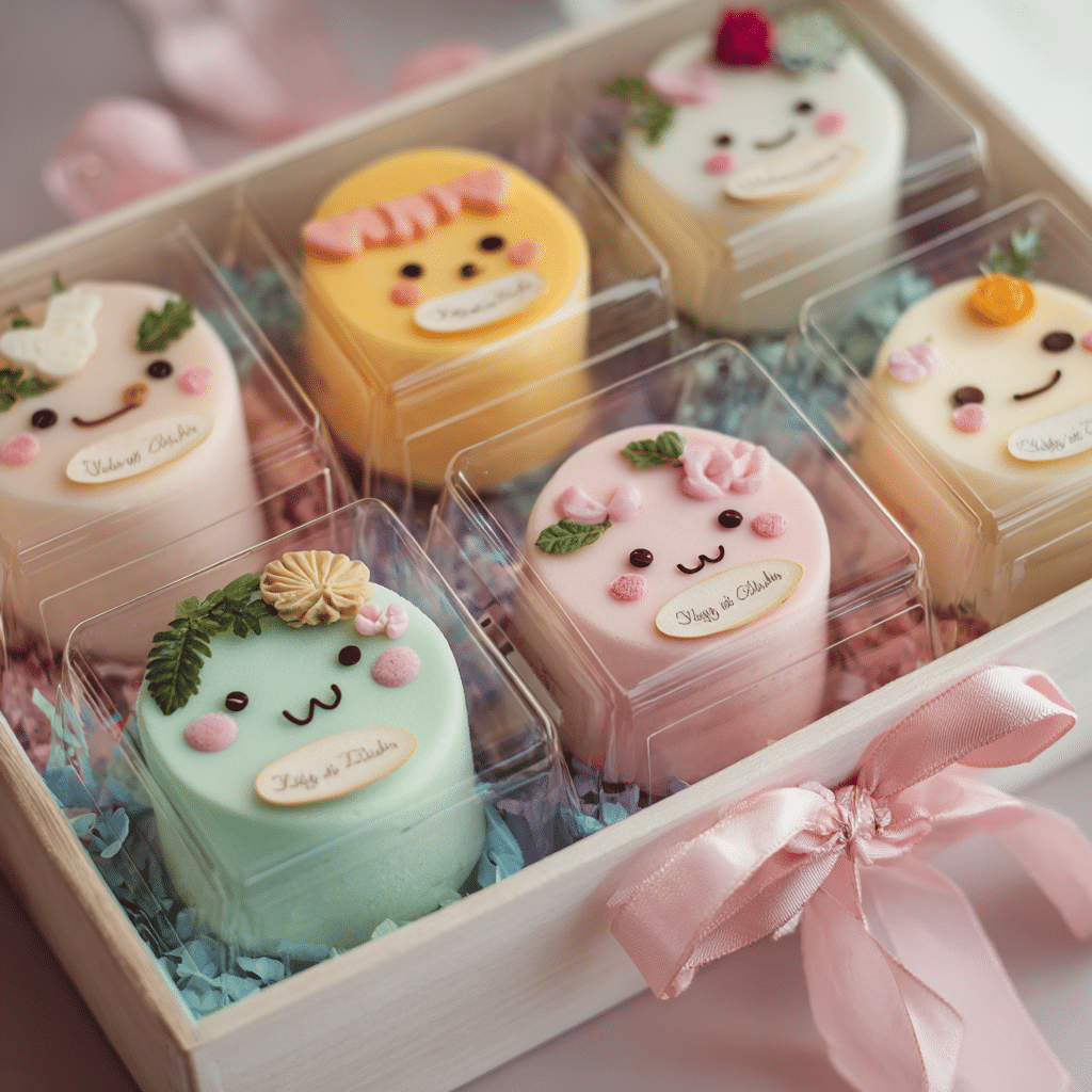 Labubu bento cakes packaged for gifting in clear boxes