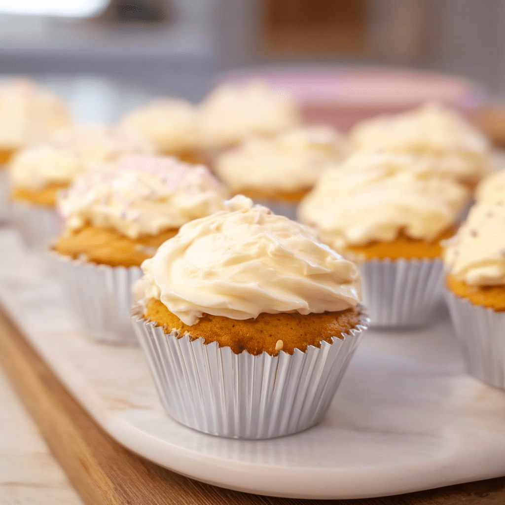 Sugar free vanilla cupcakes with frosting