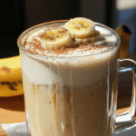 Banana bread latte without sugar in a cozy morning scene