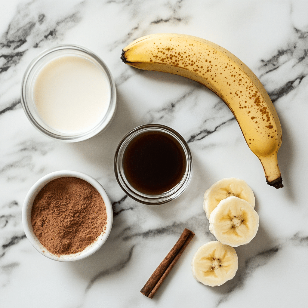 Ingredients for banana bread latte laid out