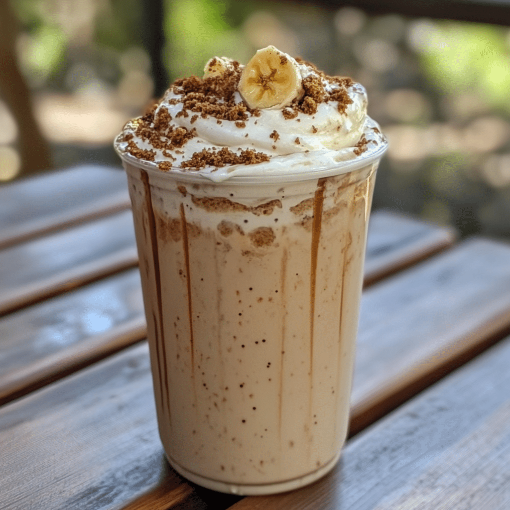 Dutch Bros Banana Bread Latte in cozy kitchen setting