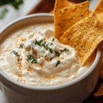 Serving cottage cheese queso with chips and veggies