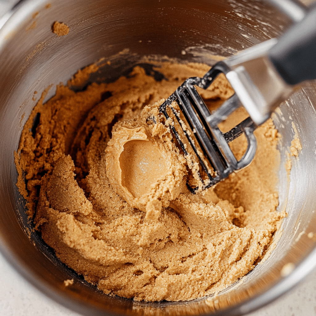 mixing peanut butter cookie dough ingredients